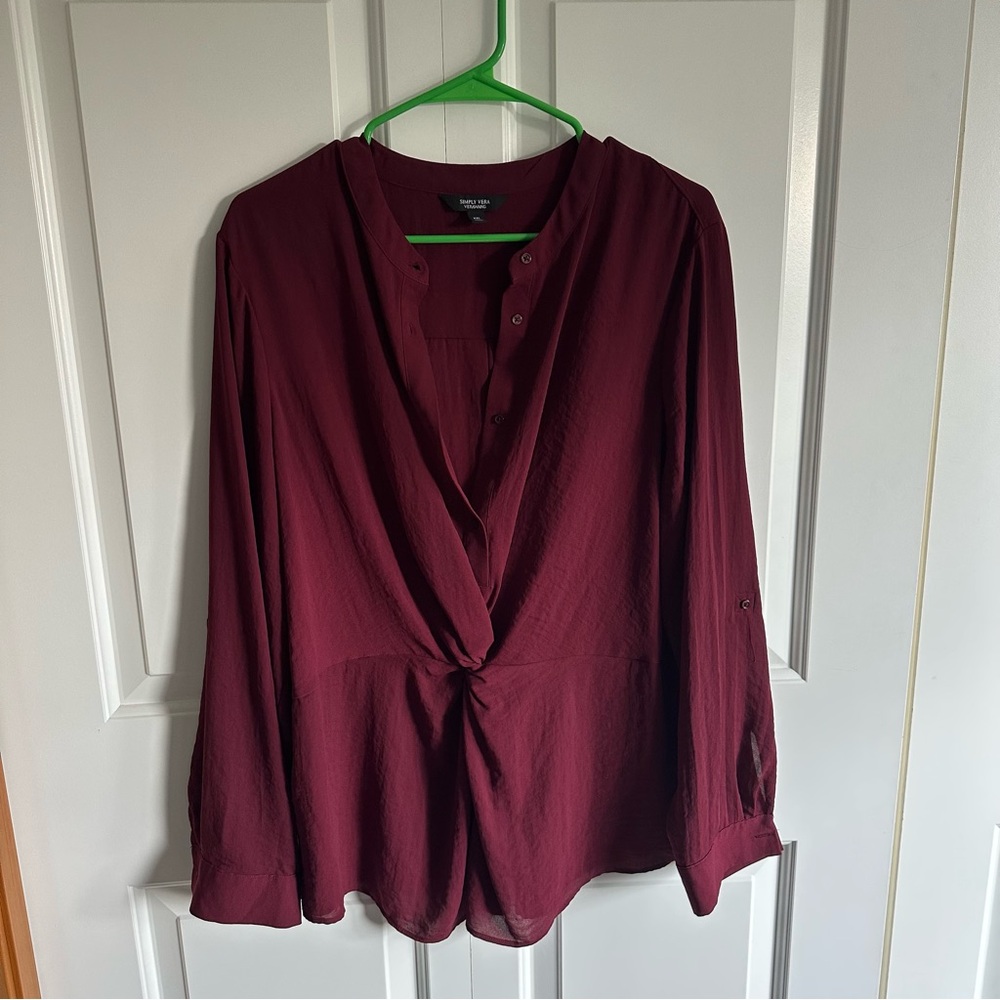 Simply Vera Vera Wang Burgundy Twist Front Blouse